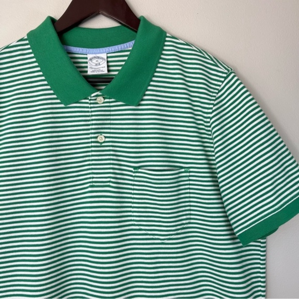 Brooks Brothers 1818 Men’s XL Striped Green & White SS Performance Polo Slim Fit
